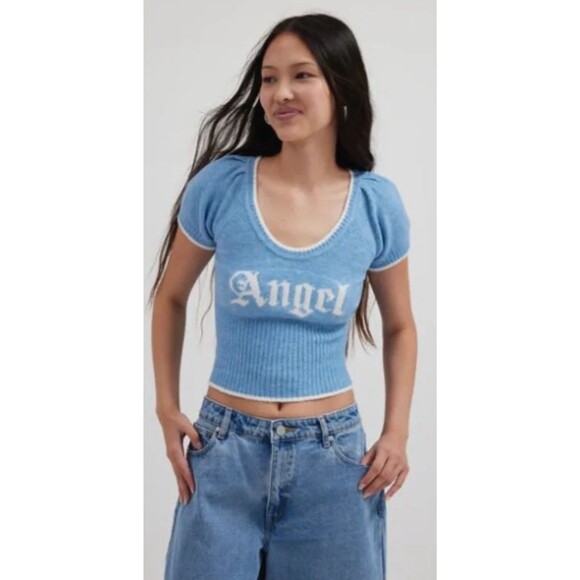 Kimchi Blue Angel Puff Sleeve Crop Top Sweater Women’s Size S Urban Outfitters - Picture 3 of 8